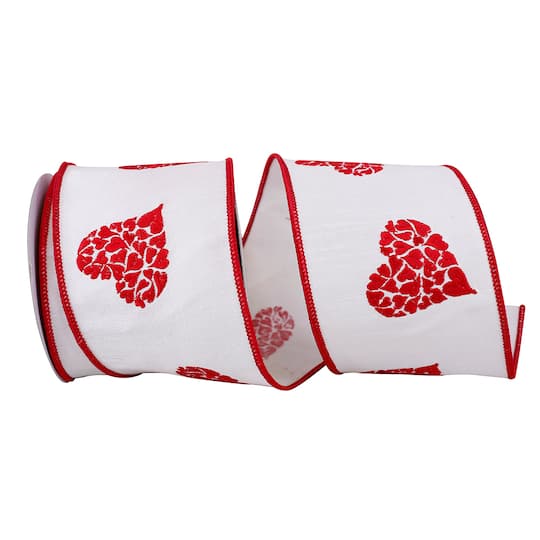 Reliant 4&#x22; Wired White &#x26; Red Hearts Ribbon